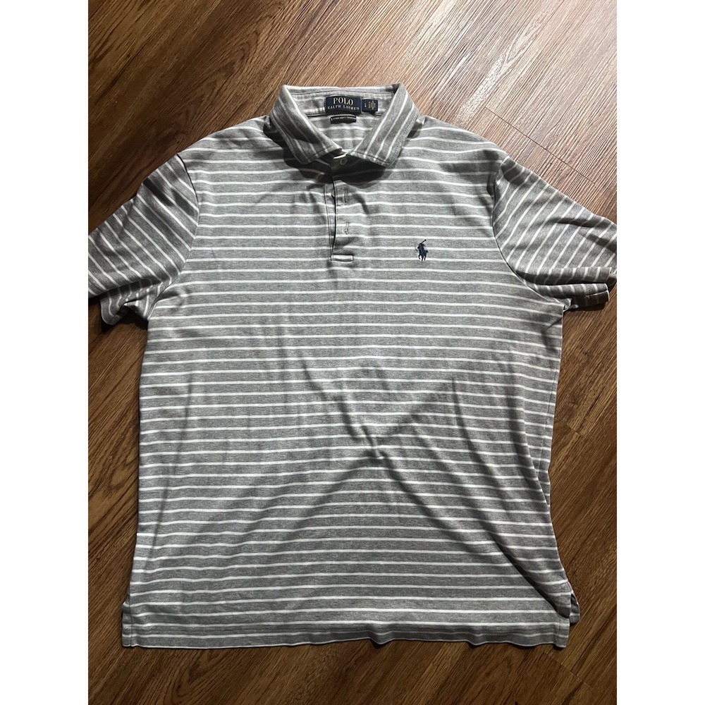 Polo Ralph Lauren Pima Soft Touch Gray Striped Polo‎ Shirt Mens Large